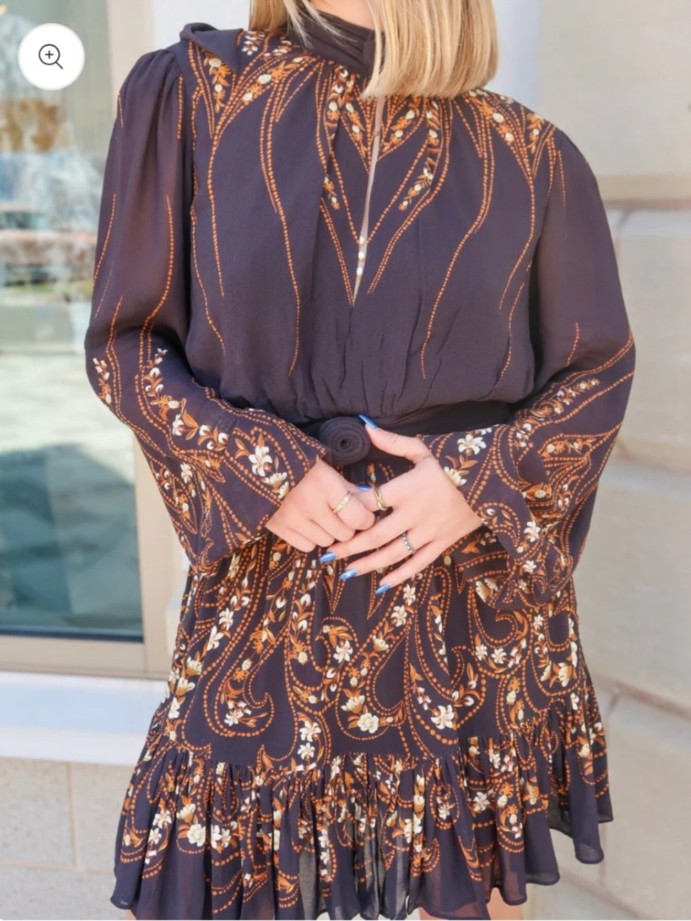 FARM Rio Black Floral Long-Sleeve Tie-Waist Mini Dress - Picture 3 of 4